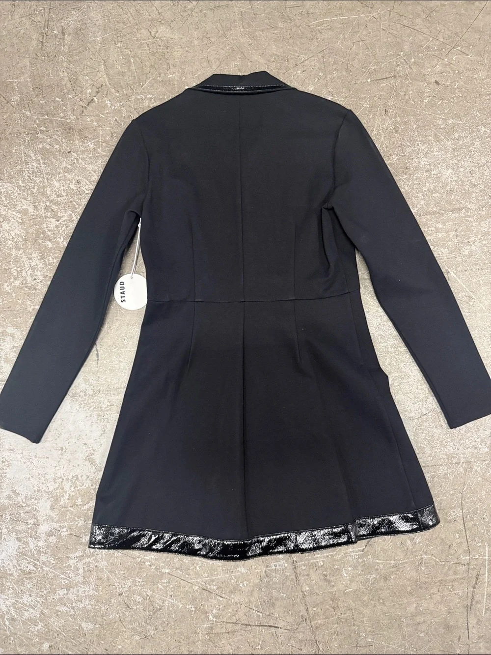 STAUD Black Longline Trench Coat with Patent Trim - Picture 7 of 7